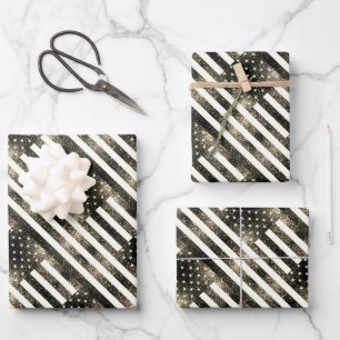 USA flag gold sepia sparkles glitters pattern Wrapping Paper Sheet