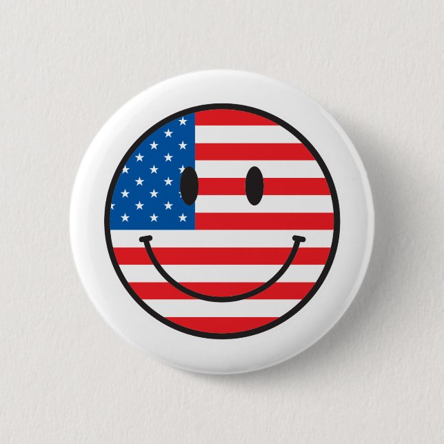 USA Flag Happy Face 2 Inch Round Button (Front)