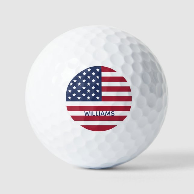 USA Flag Happy Fourth of July Custom Text Golf Balls (Front)