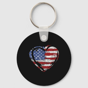 Usa Flag Heart American Patriotic Armed Forces Keychain