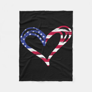 Usa Flag Heart American Patriotic Armed Forces Mem Fleece Blanket