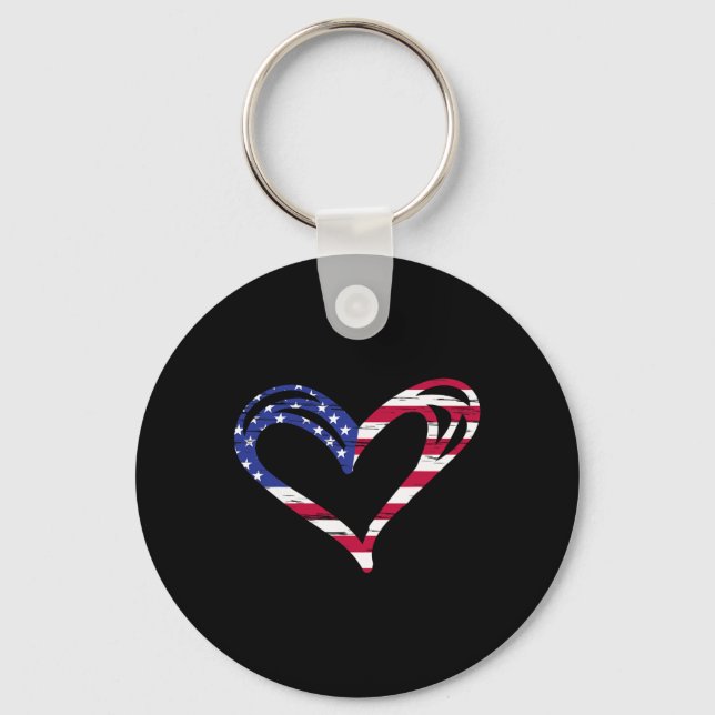 Usa Flag Heart American Patriotic Armed Forces Mem Keychain (Front)