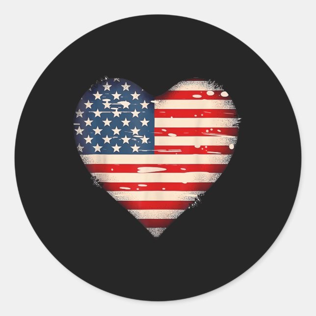Usa Flag Heart American Patriotic Memorial Day Classic Round Sticker (Front)