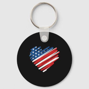 Usa Flag Heart American Patriotic Memorial Day  Keychain