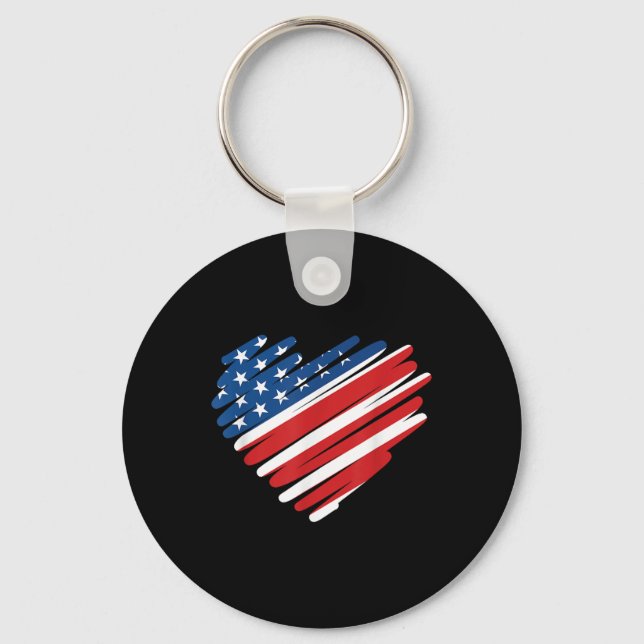 Usa Flag Heart American Patriotic Memorial Day  Keychain (Front)