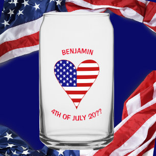 USA Flag Heart Funky Personalized Can Glass