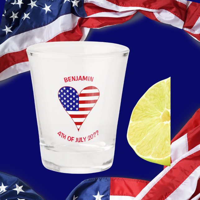 USA Flag Heart Funky Personalized Shot Glass (Creator Uploaded)