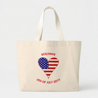 USA Flag Heart Funky Red Personalized Large Tote Bag
