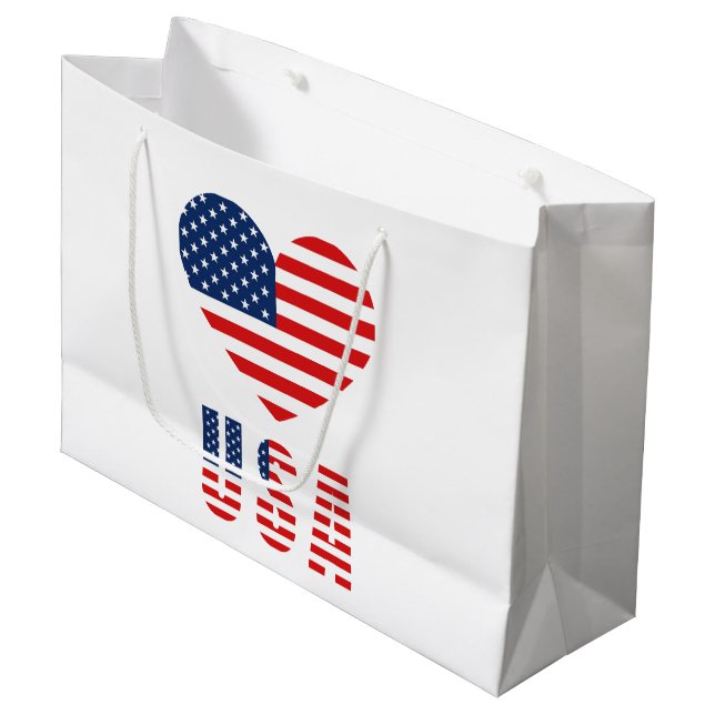 USA Flag Heart Grand sac cadeau pour cadeaux patri (Devant Angle)