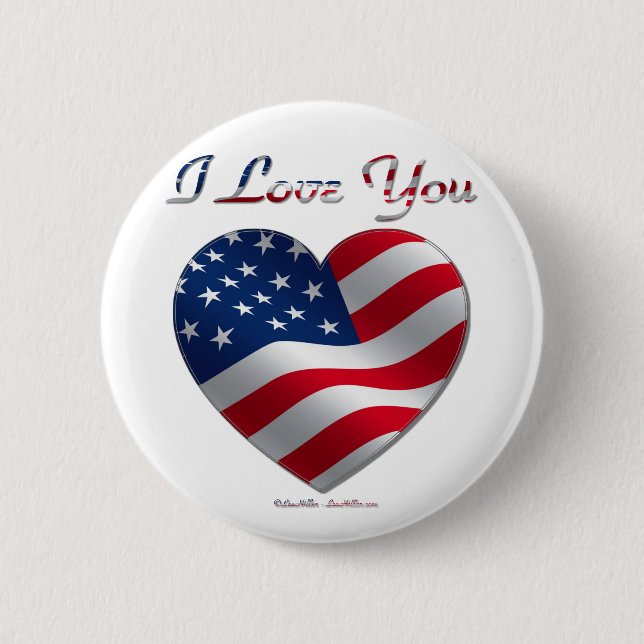 USA Flag Heart I Love You 2 Inch Round Button (Front)
