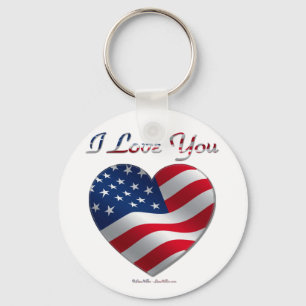 USA Flag Heart I Love You Keychain