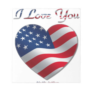 USA Flag Heart I Love You Notepad