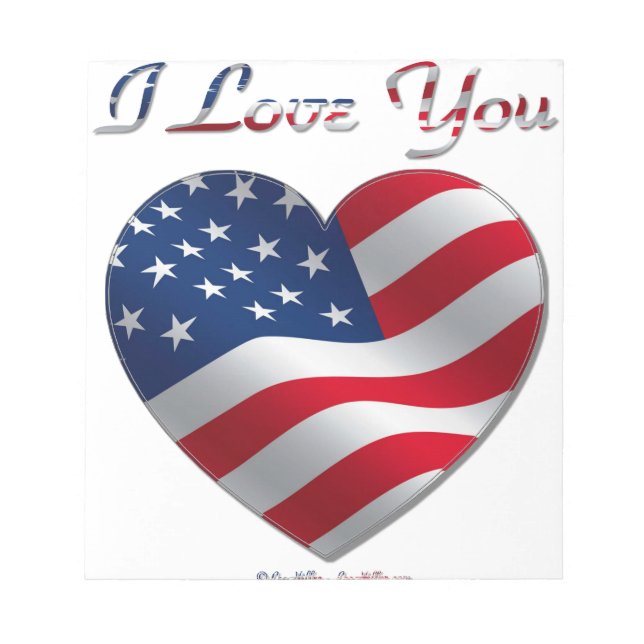 USA Flag Heart I Love You Notepad (Front)