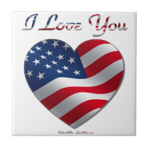 USA Flag Heart I Love You Tile