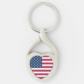 USA Flag Heart Keychain