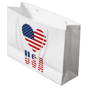 USA Flag Heart Large Gift Bag for Patriotic Gifts