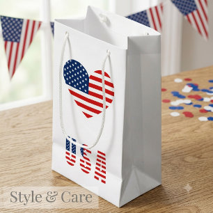 USA Flag Heart Small Gift Bag for Patriotic Gifts