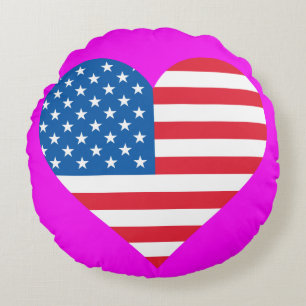 Usa Flag Heart Throw Pillow