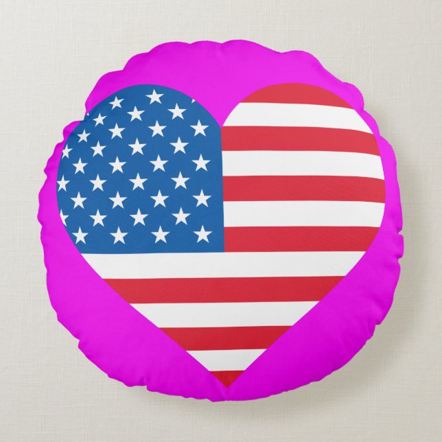 Usa Flag Heart Throw Pillow (Front)