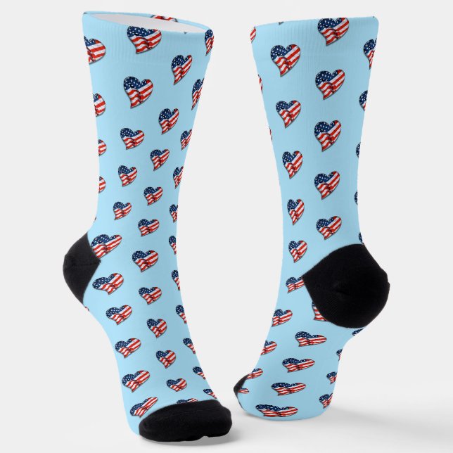 USA Flag Hearts Patriotic Socks (Angled)