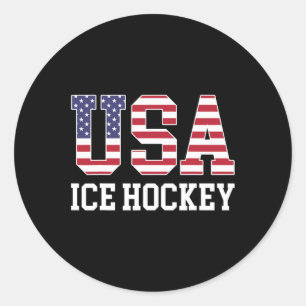 Usa Flag Hockey Player - American Usa Ice Hockey  Classic Round Sticker