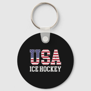 Usa Flag Hockey Player - American Usa Ice Hockey Keychain