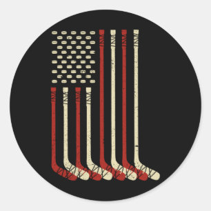 Usa Flag Hockey Stick - 4th Of July Ice Hockey Us  Classic Round Sticker