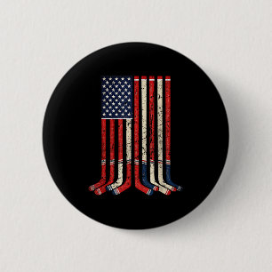 Usa flag hockey sticks patriotic ice hockey player 2 inch round button