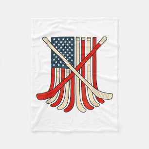 USA Flag Hockey Sticks Patriotic Ice Hockey Player Fleece Blanket
