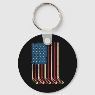 Usa Flag Hockey Sticks Patriotic Youth Ice Hockey Keychain
