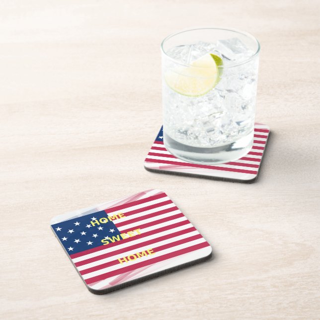 USA Flag "Home Sweet Home" Art Print Coaster (Right Side)