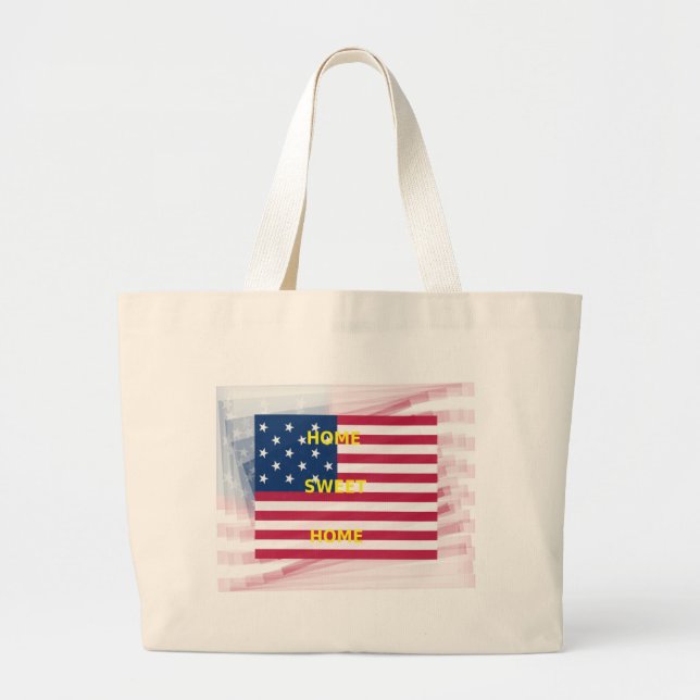 USA Flag "Home Sweet Home" Art Print Large Tote Bag (Front)