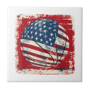 USA Flag July 4th Basketball Tile