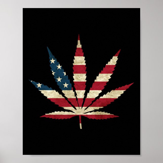 Usa Flag Leaf - Funny Us Flag Pot Weed  Poster (Front)