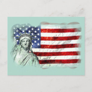 USA FLAG & LIBERTY POSTCARD