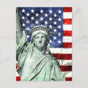USA FLAG & LIBERTY POSTCARD