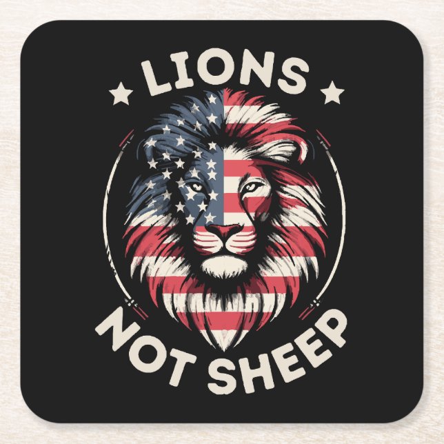 USA FLAG , LIONS NOT SHEEP SQUARE PAPER COASTER (Front)