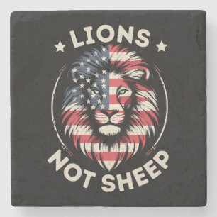 USA FLAG , LIONS NOT SHEEP STONE COASTER