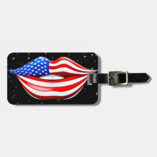 USA Flag Lipstick on Smiling Lips Luggage Tags