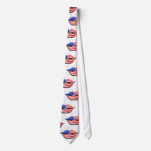 USA Flag Lipstick on Smiling Lips Tie