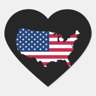 usa flag map heart sticker
