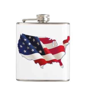 USA Flag, Map of America, 4th of July Flask