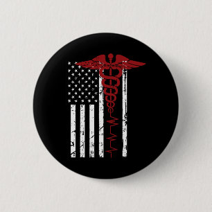 Usa Flag Medical Symbol Black Patriotic Caduceus N 2 Inch Round Button