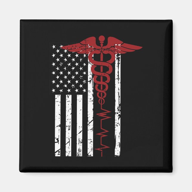 Usa Flag Medical Symbol Black Patriotic Caduceus N Magnet (Front)