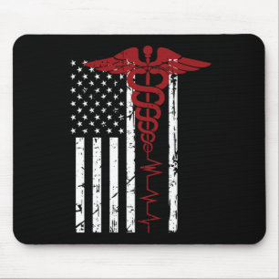 Usa Flag Medical Symbol Black Patriotic Caduceus N Mouse Pad