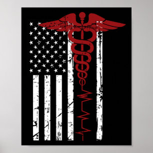 Usa Flag Medical Symbol Black Patriotic Caduceus N Poster