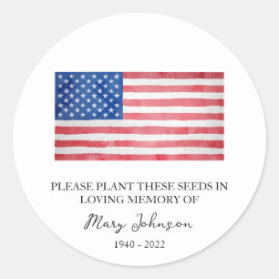USA Flag Memorial Funeral Seed Packet Classic Round Sticker