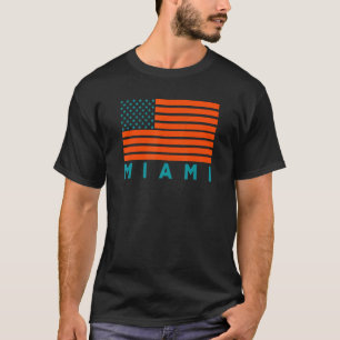 USA Flag Miami OrangeTeal-GreenBlue Miami FL Ameri T-Shirt