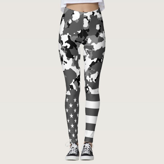 USA Flag Military Arctic Camo Leggings (Front)