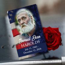 USA Flag Military Funeral Memorial Prayer Card